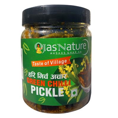 Green Chili Pickle Homemade Preservative-Free | Stuffed Hari Mirch Ka Achar | Pickles in Glass Pack 400 G 